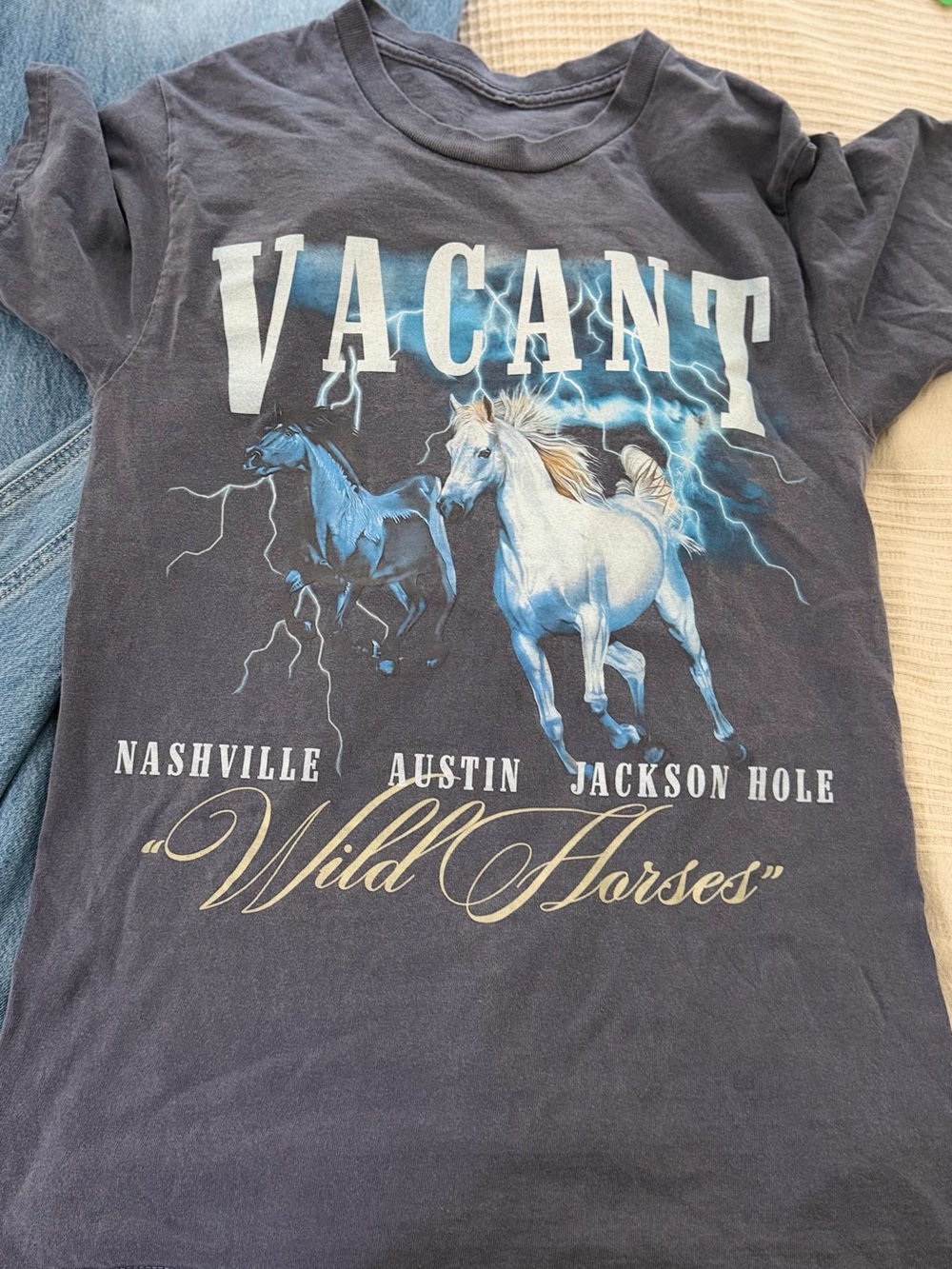 Vacant 'Wild Horses' Graphic Tee in Navy with Blue and White Print